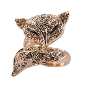 Elegant Rose Gold Fox Ring Swarovski Crystal